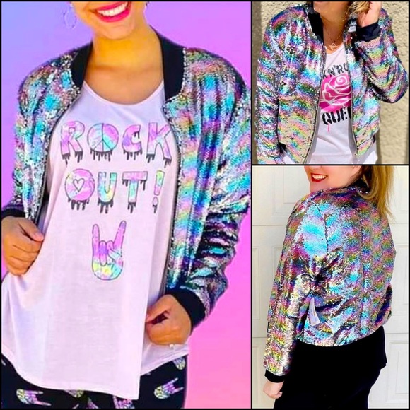 LuLaRoe Jackets & Blazers - Pastel Rainbow Flip Sequin Bomber Jacket Coat